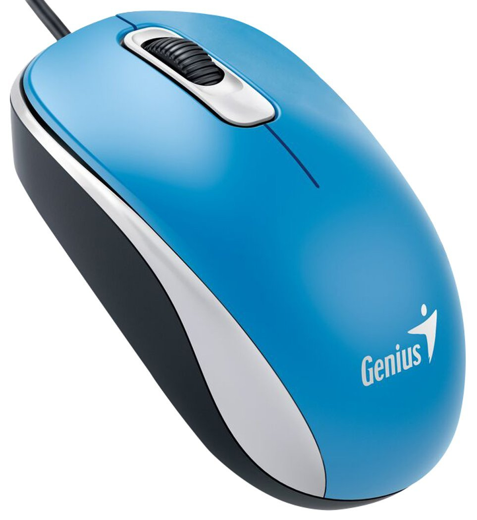 31010116103 GENIUS DX-110 Wired USB Plug and Play Mouse, 1000 DPI Optical Tracking, 3 Button with Scroll Wheel, Ambidextrous Design with 1.5m Cable, Blue