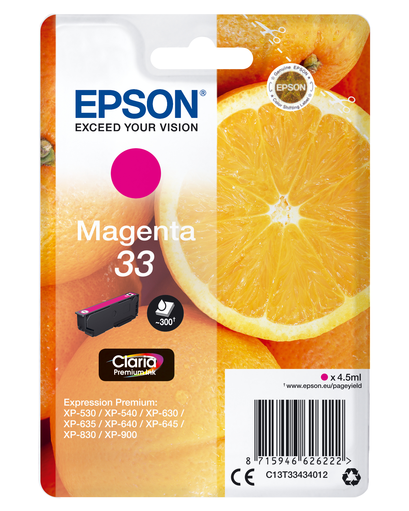 Image of Epson C13T33434012/33 Ink cartridge magenta, 300 pages ISO/IEC...