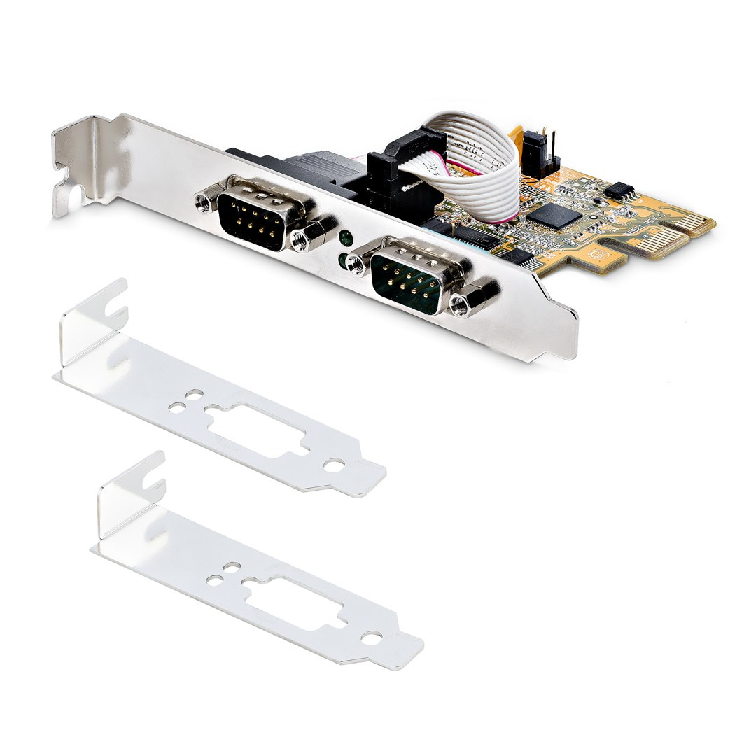 StarTech.com 2-Port PCI Express Serial Interface Card, Dual Port PCIe to RS232 (DB9) Serial Card, 16C1050 UART, Low/Full Profile Brackets, COM Retention, For Windows/Linux