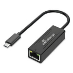 MediaRange USB Type-C Ethernet Adapter with RJ45 Port, 10/100/1000 Mbps, 20cm, Black