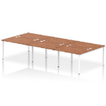 Dynamic Impulse Back-to-Back 6 Person Bench Desk W1200 x D1600 x H730mm With Cable Ports Walnut Finish White Frame - IB00182 DD