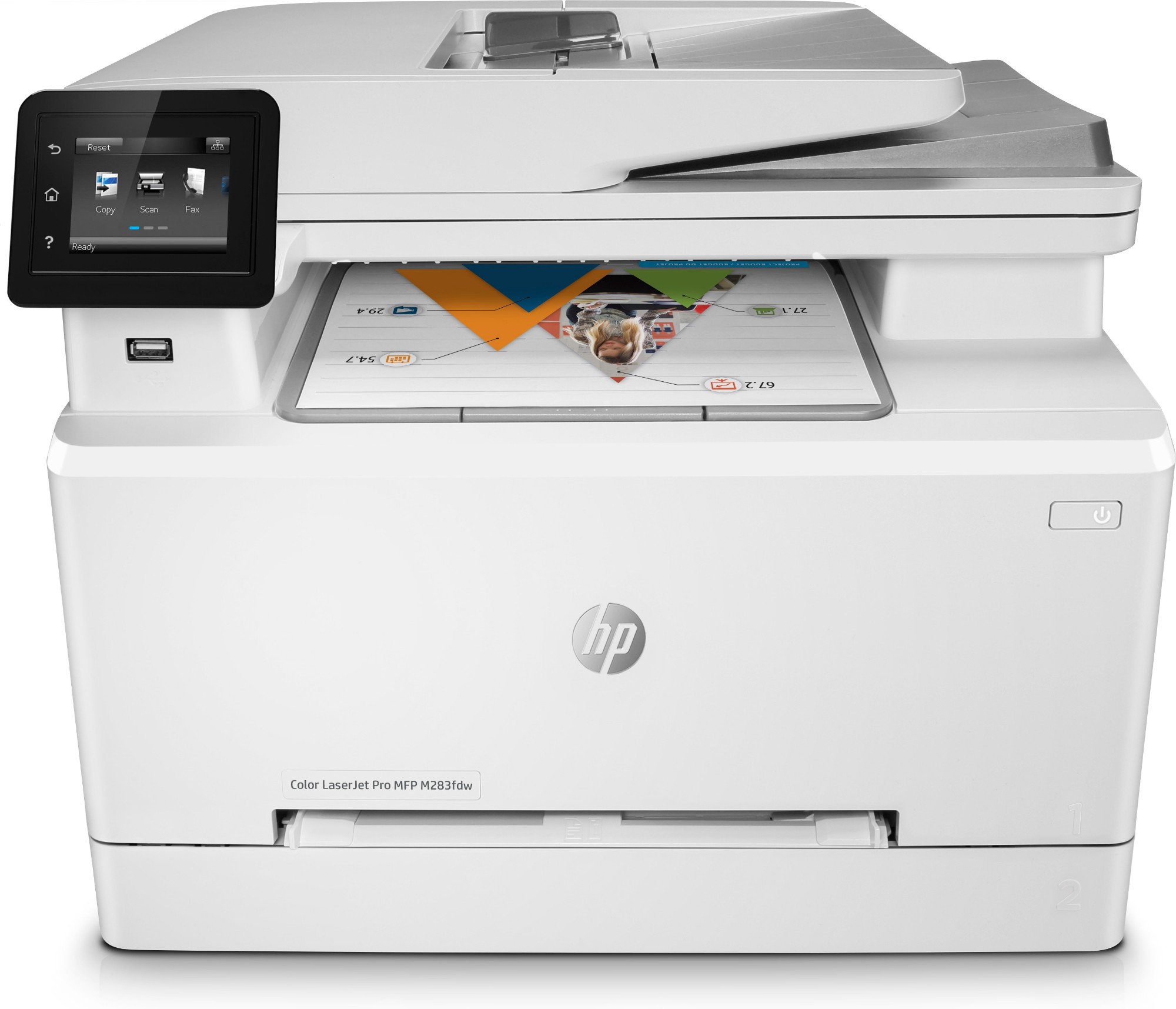 HP Color LaserJet Pro MFP M283fdw, Skriv ut, kopiera, skanna, fax, Utskrift från USB-port på framsidan; Skanna till e-post; Dubbelsidig utskrift; Automatisk dokumentmatare för 50 ark (ej ihoprullat)