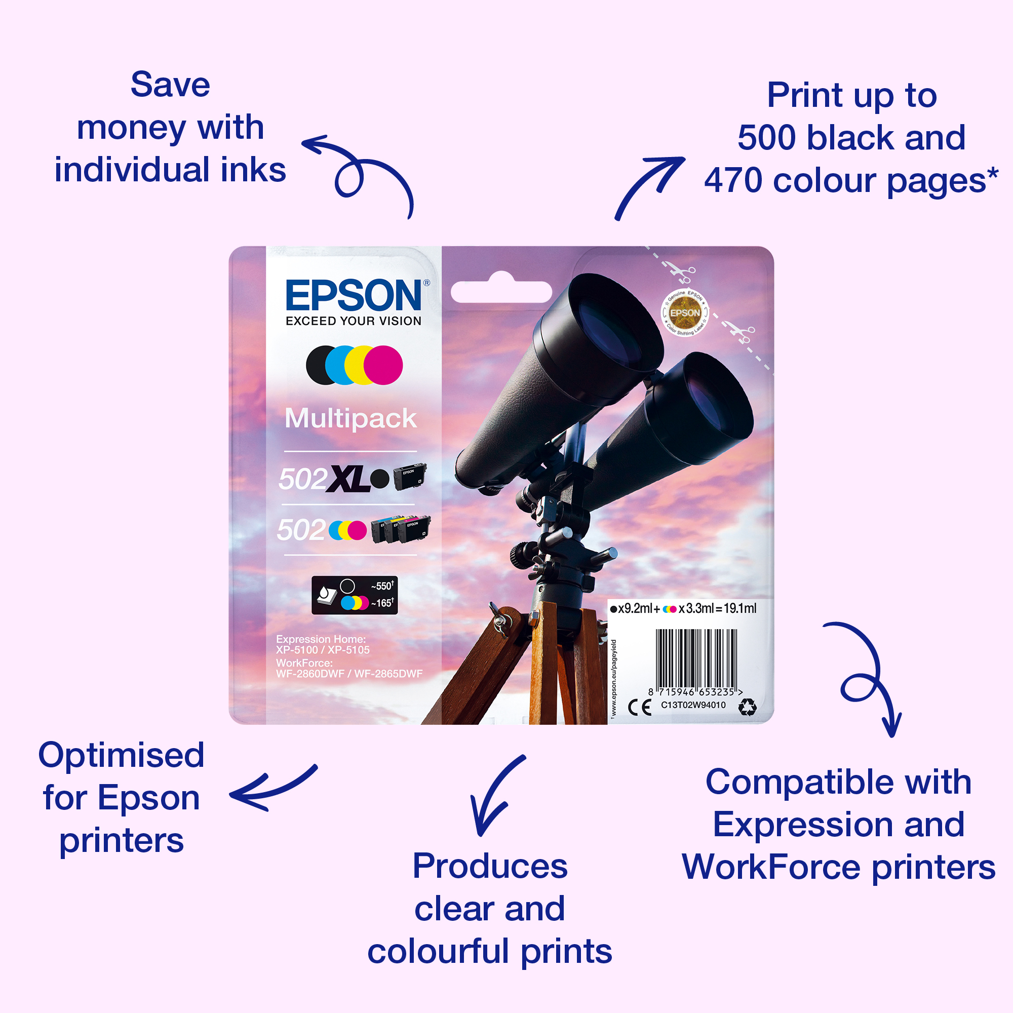 Epson C13T02V44010/502 Ink cartridge yellow, 160 pages 3,3ml for Epson XP 5100