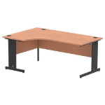Dynamic Impulse Left Crescent Office Desk W1800 x D1200 x H730mm Cable Managed Leg Beech Finish Black Frame - I004547 DD