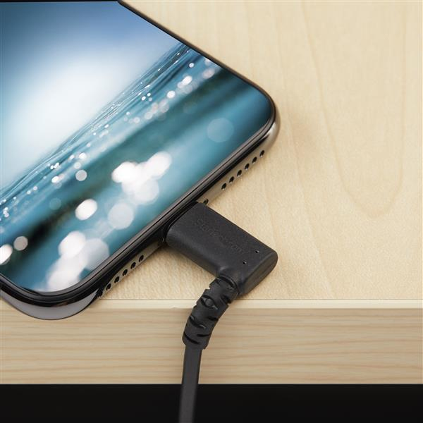 StarTech.com 1m USB A to Lightning Cable - Durable 90 Degree Right Angled Black USB Type A to Lightning Connector Sync & Charger Cord w/Aramid Fiber Apple MFI Certified iPad iPhone 11