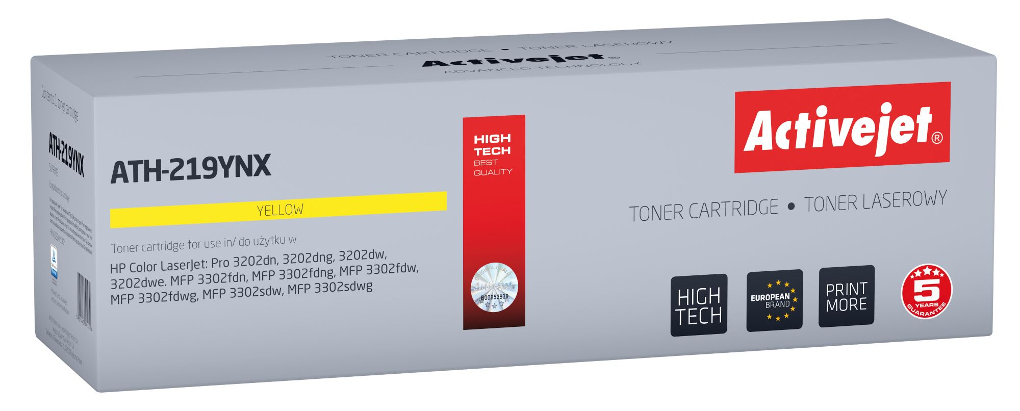 Activejet ATH-219YNX Toner for HP printer, replacement HP 219X W2192X; Supreme; 2500 pages; yellow, with chip