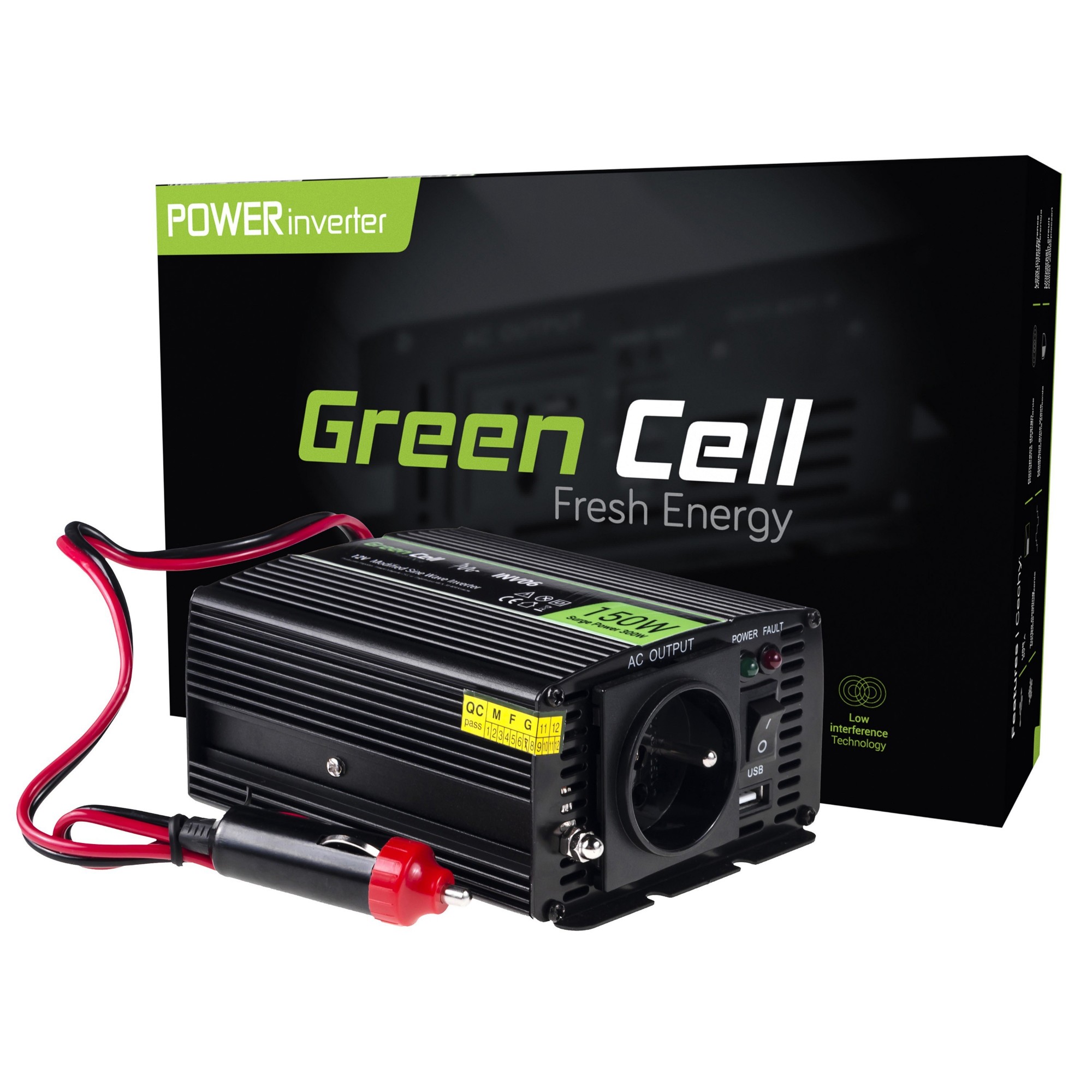 INV06 GREEN CELL KFZ Spannungswandler Power Inverter 12V > 230V 150/300W