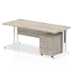 Dynamic Impulse Cantilever Straight Office Desk W1800 x D800 x H730mm Grey Oak Finish White Frame With 3 Drawer Mobile Pedestal - I003804 DD