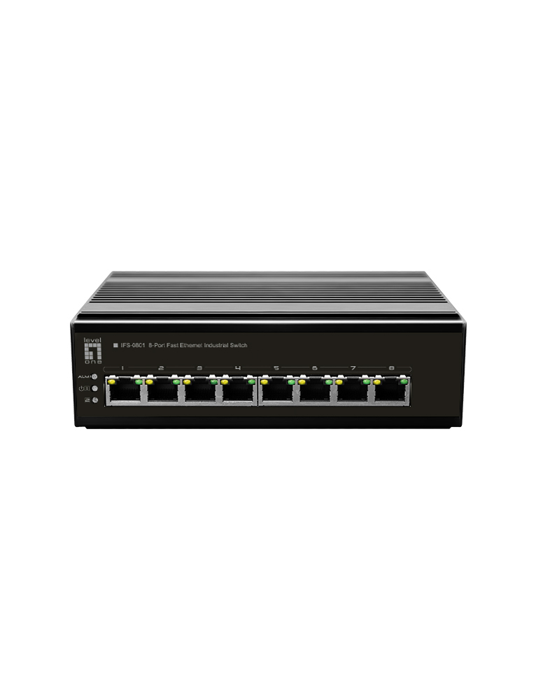 Image of LevelOne 8-Port Fast Ethernet Industrial Switch, DIN-Rail, -40°C...
