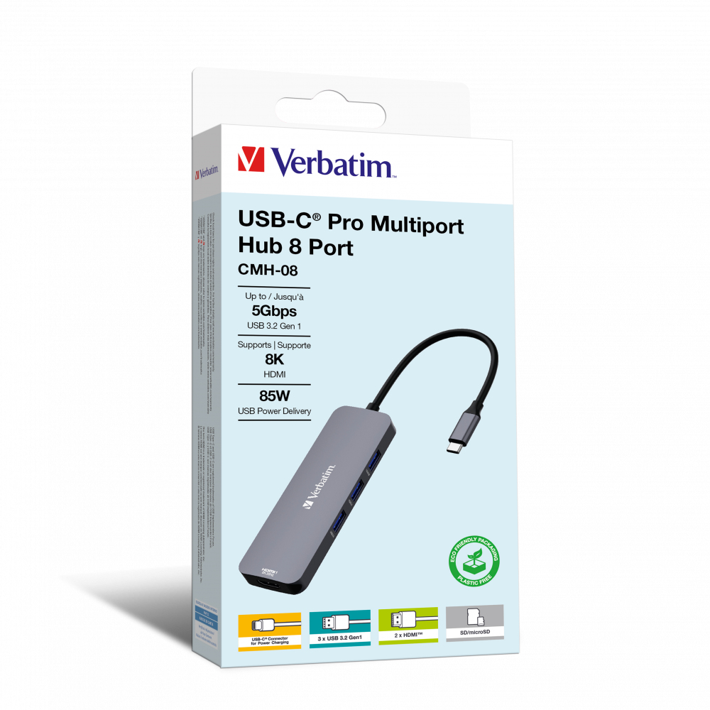 Photos - Card Reader / USB Hub Verbatim CMH-08 USB Type-C 5000 Mbit/s Silver 32151 