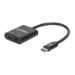 Manhattan USB-C to Headphone Jack (3.5mm) and USB-C (inc Power Delivery), Black, 480 Mbps (USB 2.0), Cable 11cm, Audio, With Power Delivery to USB-C Port (60W), Equivalent to CDP235APDM , Three Year Warranty, Retail Box