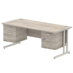 Dynamic Impulse W1800 x D800 x H730mm Straight Office Desk Cantilever Leg With 1x2 & 1x3 Drawer Fixed Pedestal Grey Oak Finish Silver Frame - I003510 DD