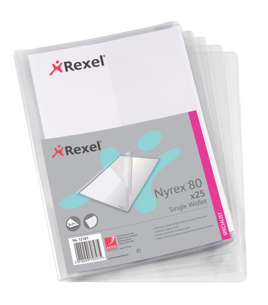 Rexel Nyrex Single Wallets A4 Clear (25)