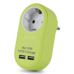 Entac Power Adapter 1 Grounded Socket and 2 USB (total 2.1A) Lime