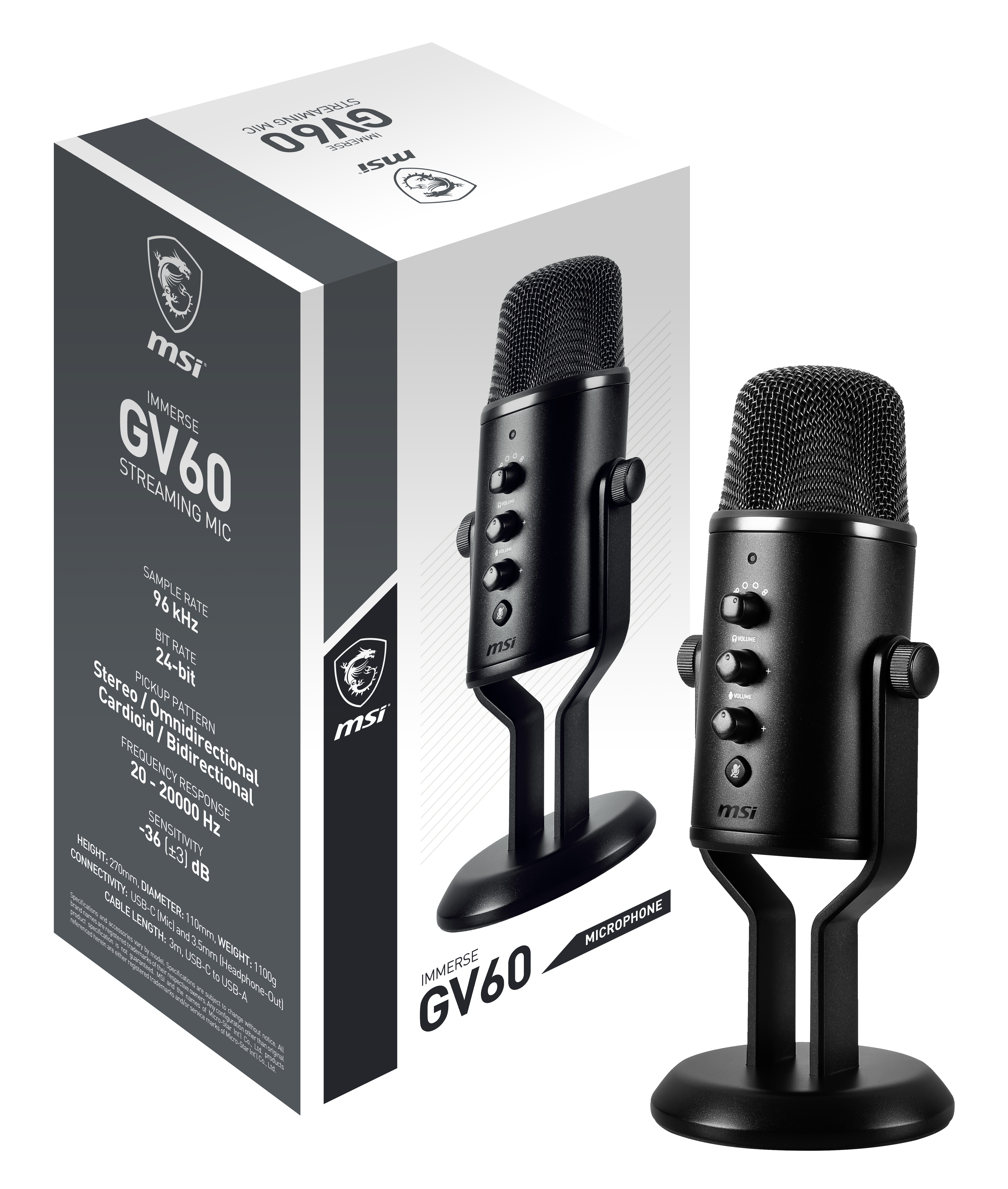 Image of MSI IMMERSE GV60 STREAMING MIC 'USB Type-C Interface and 3.5mm...