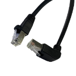 Videk Booted Cat5e STP Straight RJ45 to Right Angled Up RJ45 Patch Cable Black 1m -