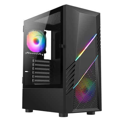Image of VIDA Eos Black ARGB Gaming Case w/ Glass Window ATX 2x ARGB Fans...