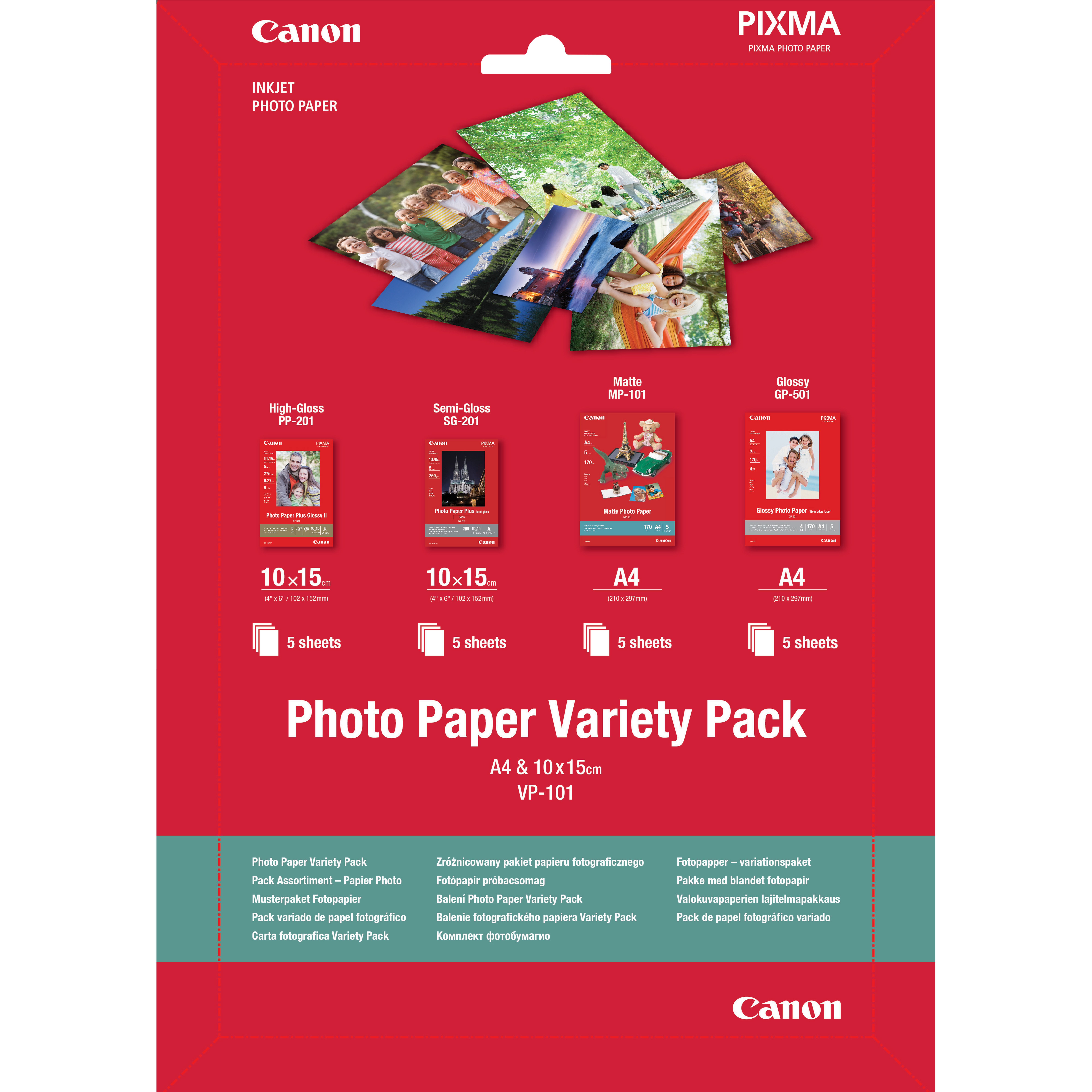 Image of Canon VP-101 Photo Paper Variety Pack 4x6” and A4 - 20 Sheets