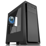 CIT Dark Soul Black Midi Case With 1 x 12cm Blue 4 LED Rear Fan Side Window Panel