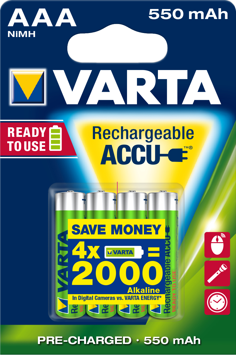 Varta Ready2use Hr03 4Pcs Rechargeable Battery Aaa Nickel-Metal Hydrid