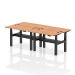 Dynamic Air Back-to-Back W1200 x D600mm Height Adjustable Sit Stand 4 Person Bench Desk With Cable Ports Oak Finish Black Frame - HA01584 DD