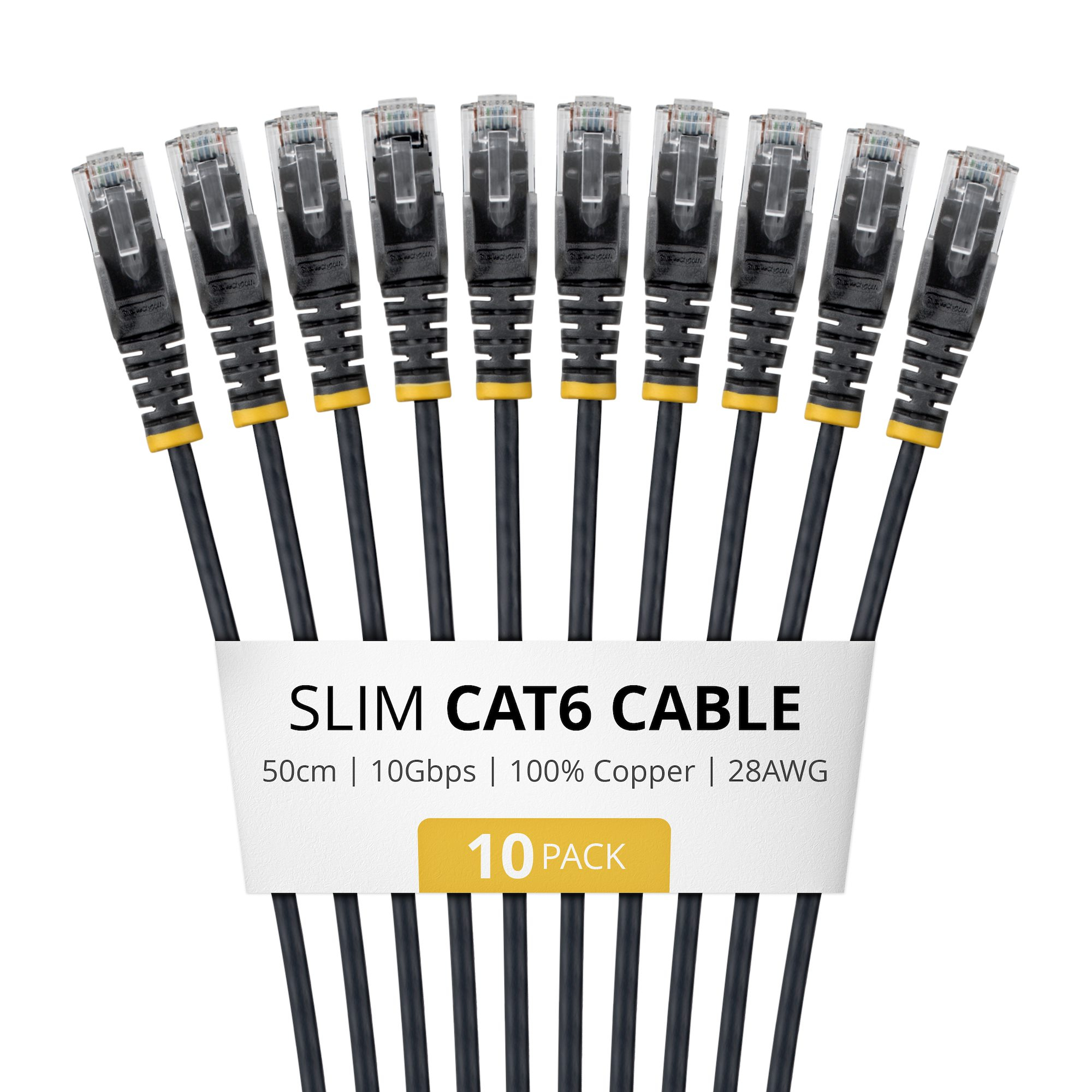 StarTech.com 50cm Black Slim CAT6 Cable. 10 Pack. Snagless. 100W PoE.