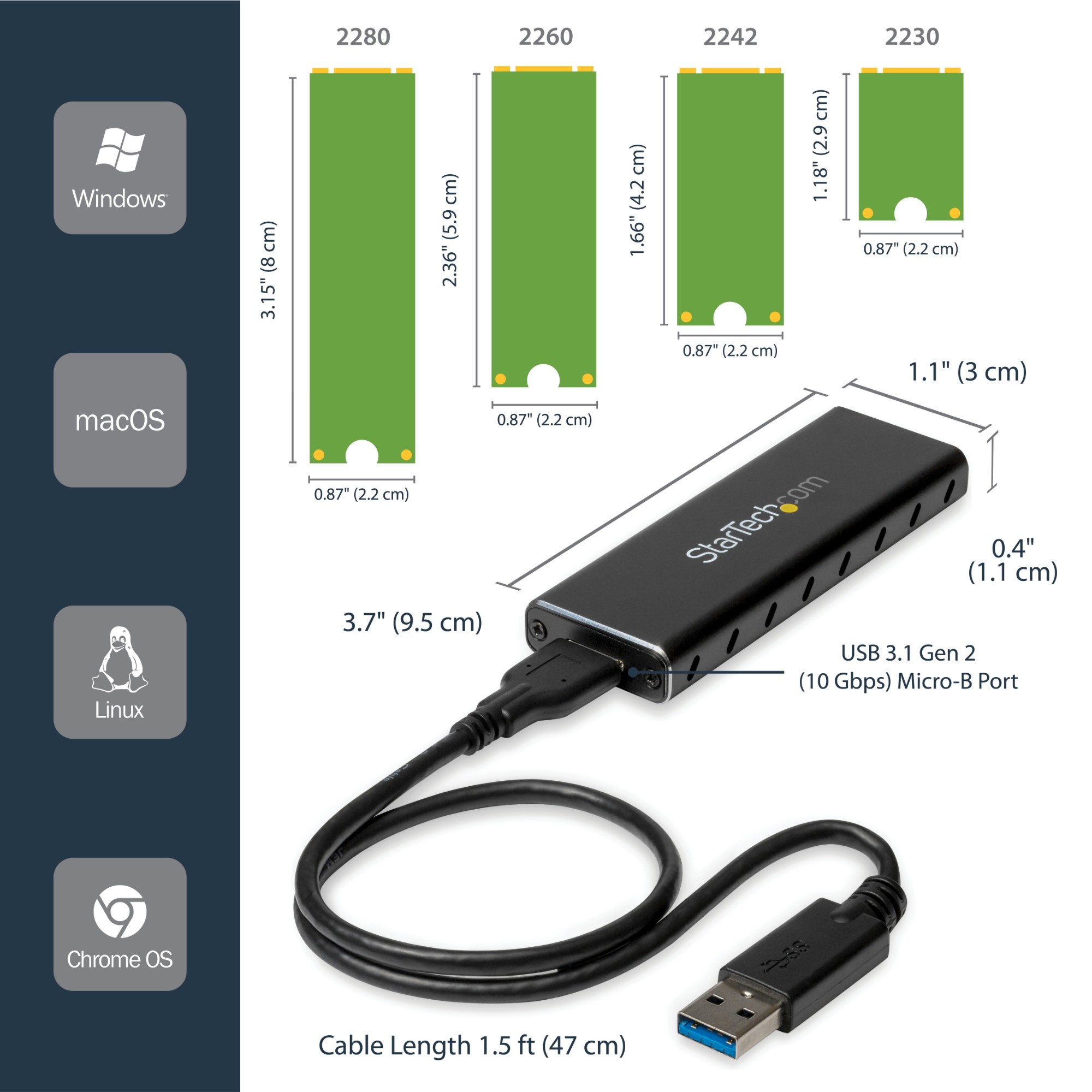 StarTech.com M.2 SSD Enclosure for M.2 SATA SSDs - USB 3.0 (5Gbps) with UASP