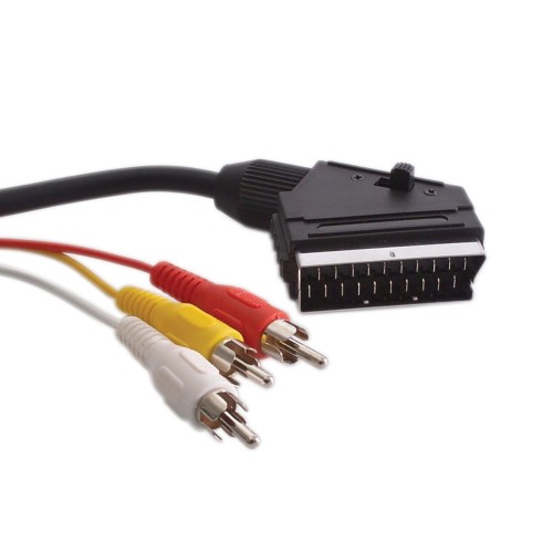 Videk Scart Plug to 3 Phono Plugs Cable 1.5Mtr