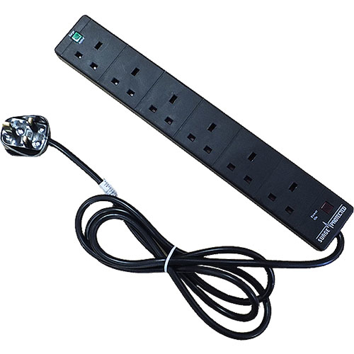 Cablenet 6 Way UK Black 13Amp Surge Protected Power Strip with 2m Lead