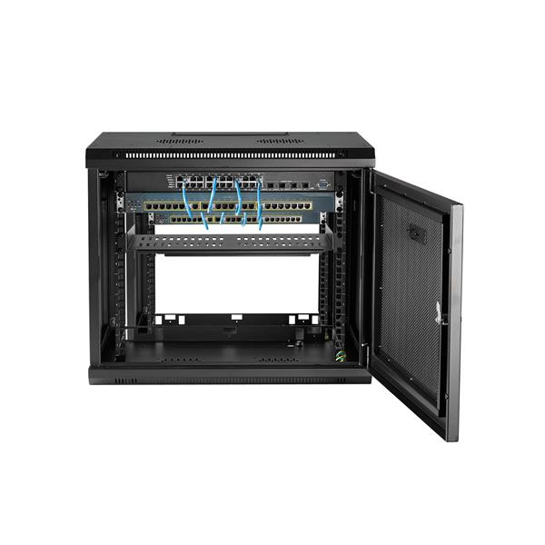 StarTech.com 2 Post 9U 19&quot; Wall Mount Network Cabinet - Adjustable Depth 6-15&quot;- Locking IT Switch Depth Enclosure - Vented Computer/Electronics Equipment Data Rack w/Shelf &amp; Hook &amp; Loop Tape