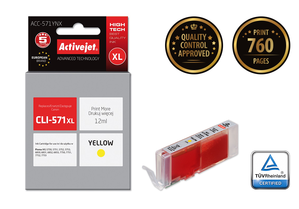 Activejet ACC-571YNX ink (replacement for Canon CLI-571Y XL; Supreme; 12 ml; yellow)