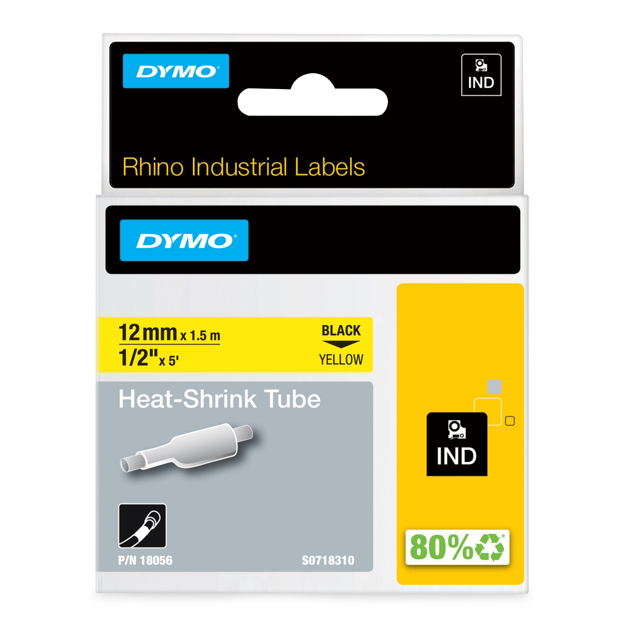 Dymo Black/Yellow 18056/S0718310 Heat Shrink Tubes On 12Mm X 1.5M For