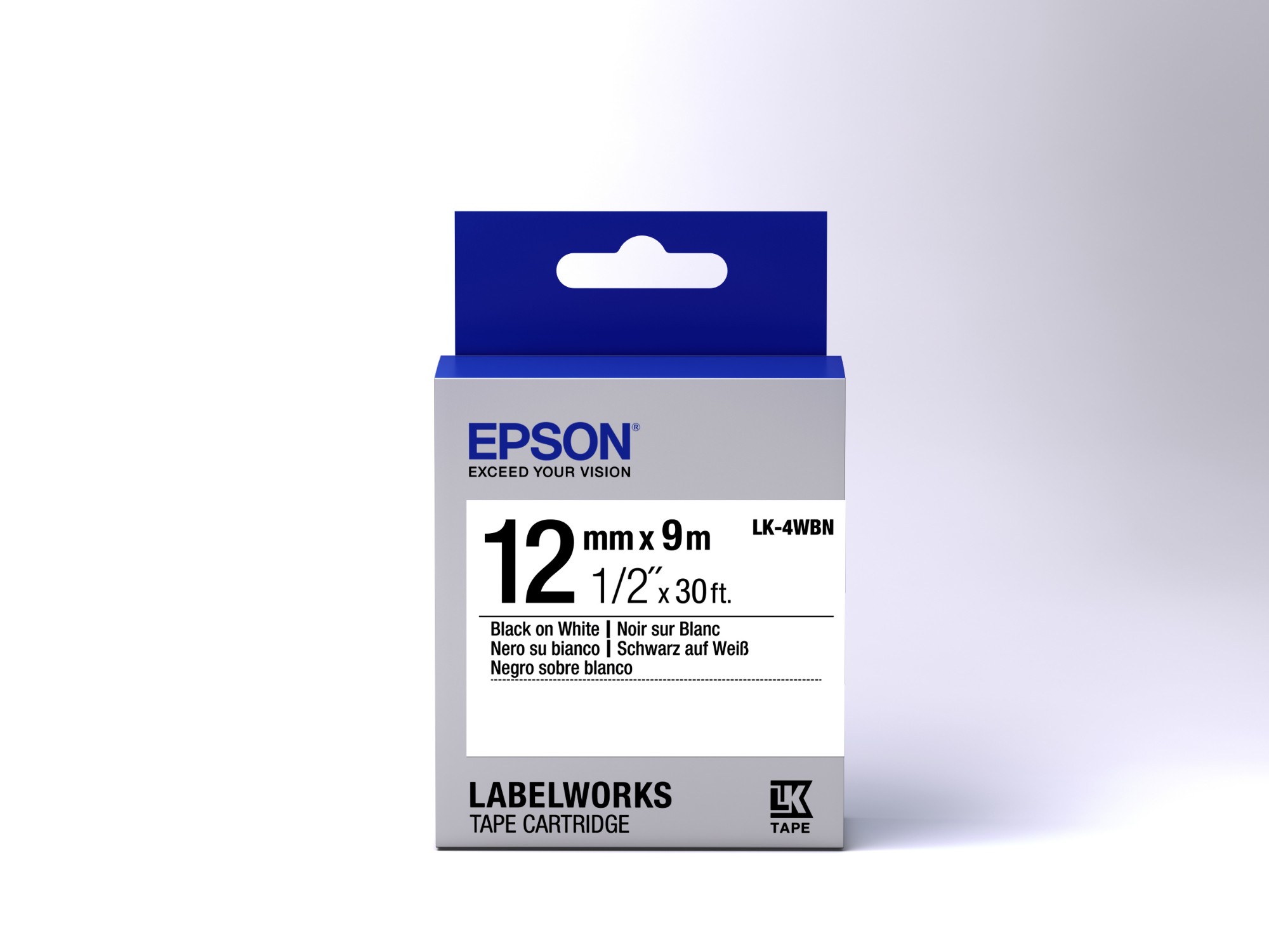 Epson etikettkassett standard – LK-4WBN std svart/vit 12/9
