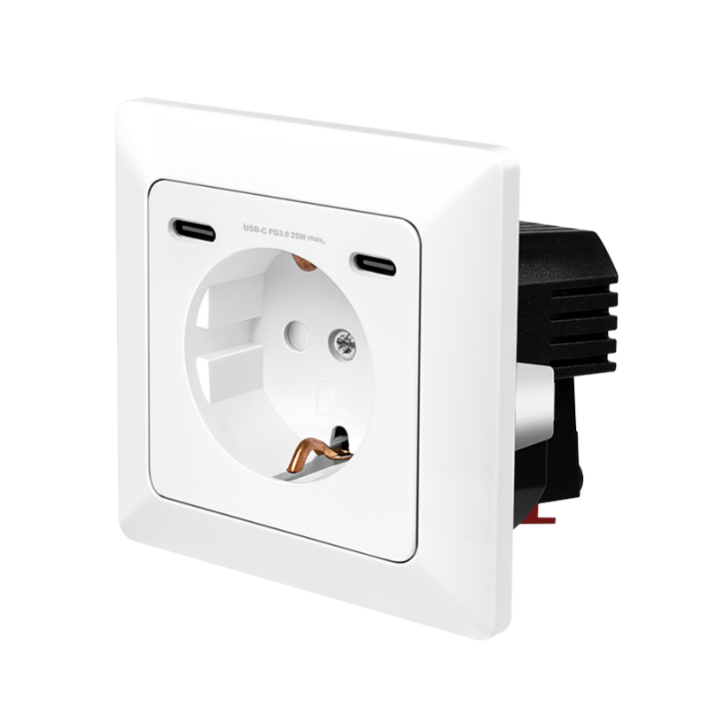 LogiLink Wall outlet 1 socket+ 2-port USB-C charger, 25W PD