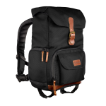 Mantona Luis junior backpack Black, Brown Leather, Metal, Polyester, Synthetic