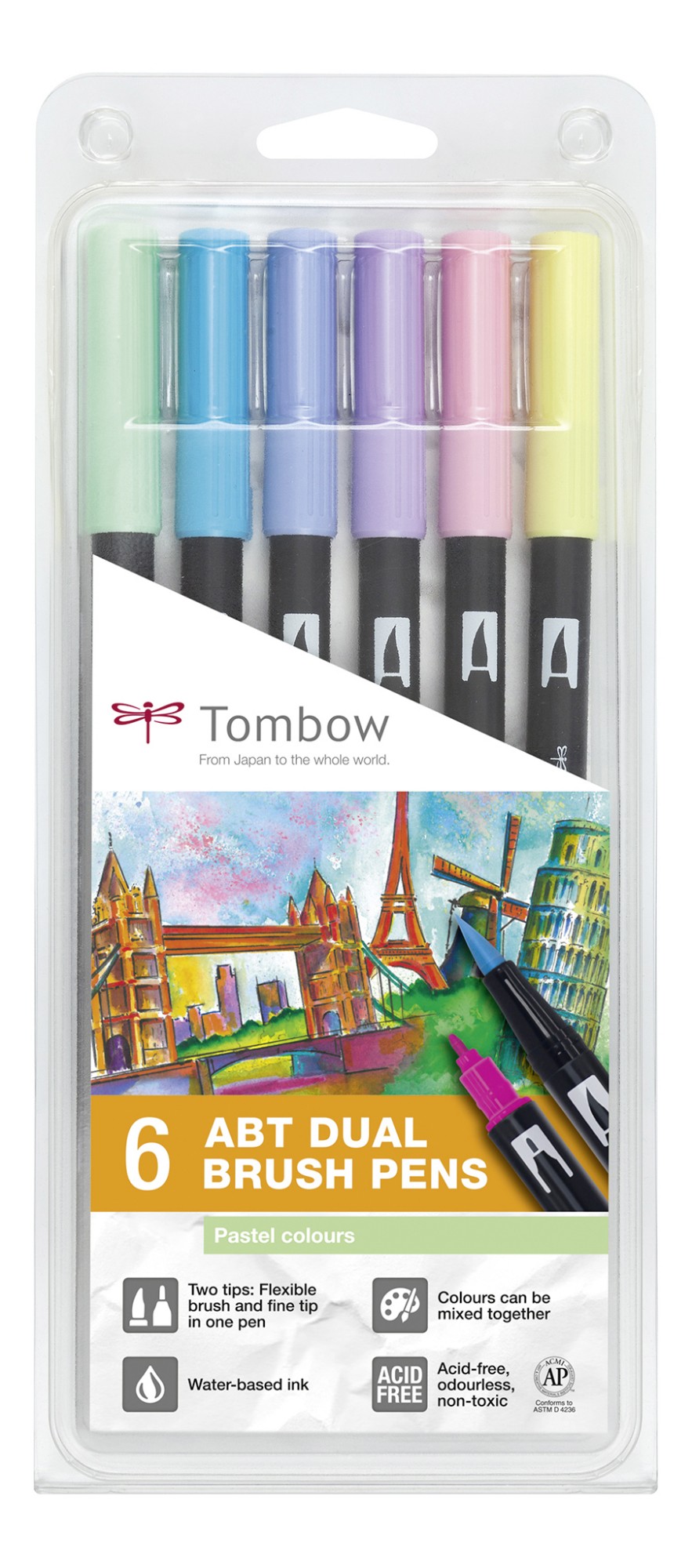 Photos - Felt Tip Pen Tombow ABT-6P-2 felt pen Fine Blue, Mint, Pink, Purple, Yellow 6 pc(s) 