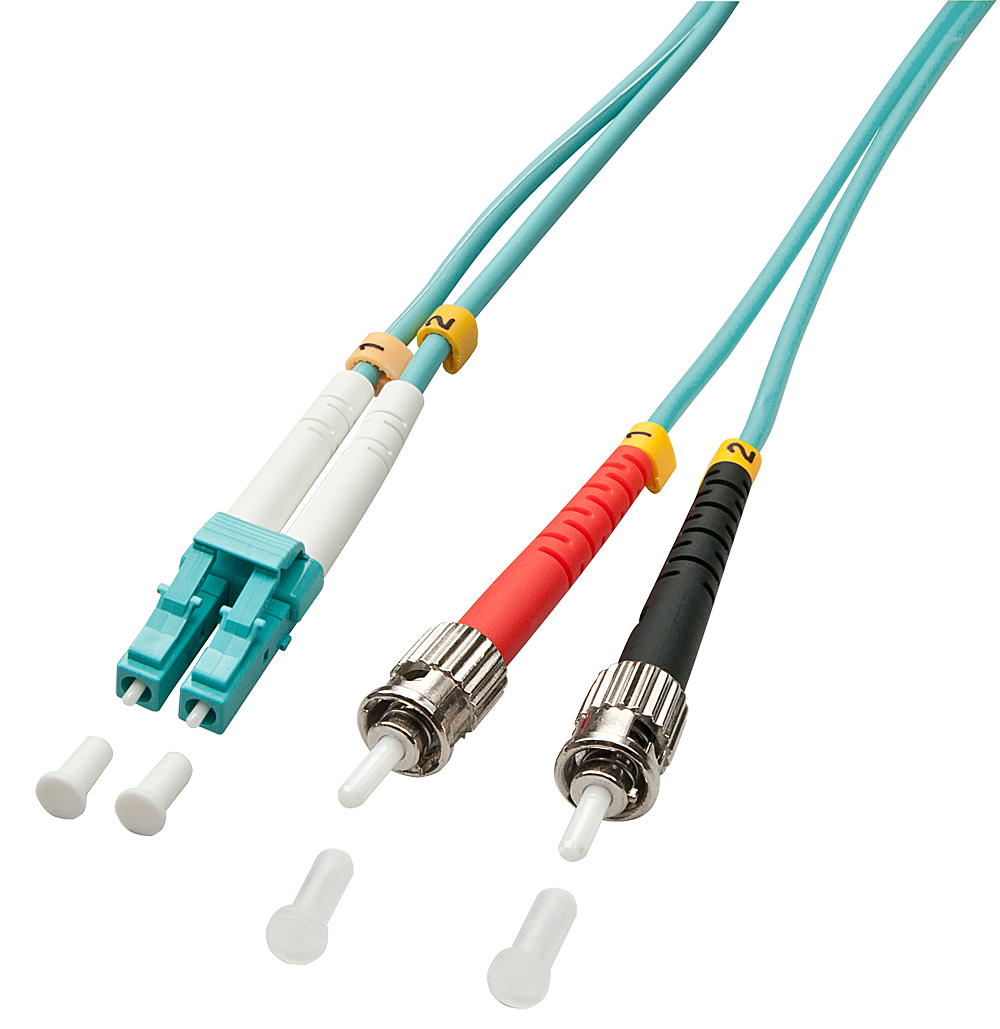 Image of Lindy 10m OM3 LC - ST Duplex fibre optic cable Turquoise