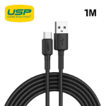 USP BoostUp Braided USB-C to USB-A Cable (1M) Black -3A, Fast Charge, Strong & Durable,Samsung Galaxy,Apple iPhone,iPad,MacBook,Google,OPPO,Nokia