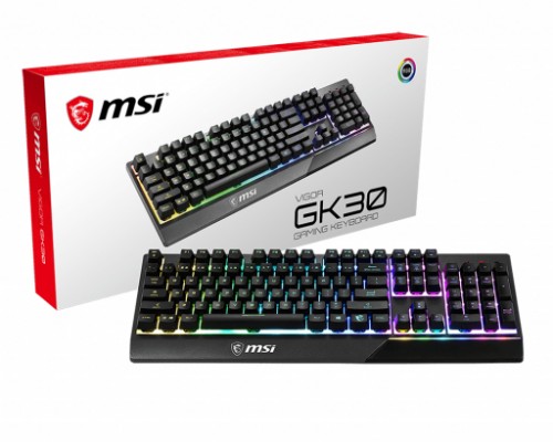 MSI VIGOR GK30 RGB MEMchanical Gaming Keyboard ' UK Layout, MECH. Membrane switches, 6-Zone RGB Lighting, RGB Mystic Light, water repellent keyboard design'