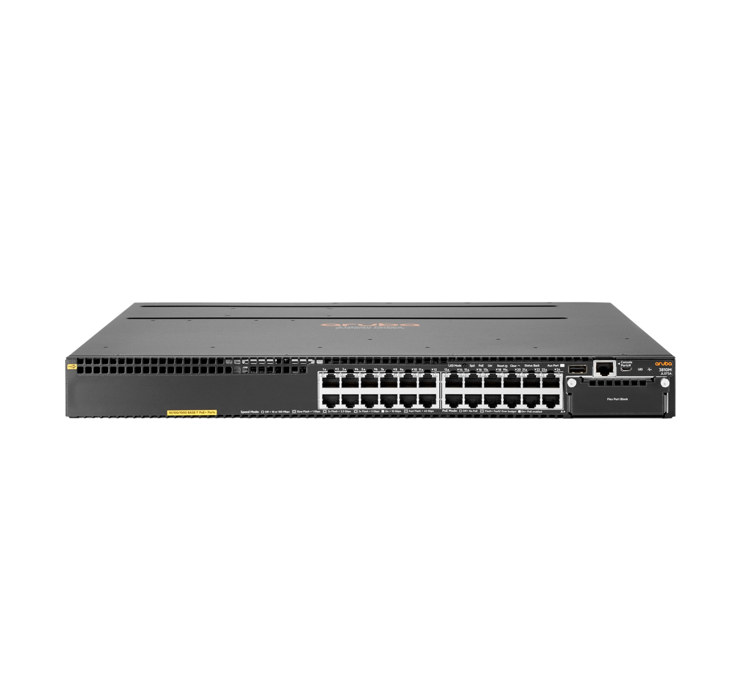 Ethernet　PoE+　over　Black　Aruba　(PoE)　Power　3810M　Gigabit　L3　24G　(10/100/1000)　1-slot　Managed　Ethernet　1U