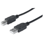 Manhattan USB-A to USB-B Cable, 1.8m, Male to Male, Black, 480 Mbps (USB 2.0), Equivalent to Startech USB2HAB2M (except 20cm shorter), Hi-Speed USB, Lifetime Warranty, Polybag