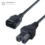 CONNEkT Gear 2m Mains Extension Hot Rated Power Cable C14 Plug to C15 Socket