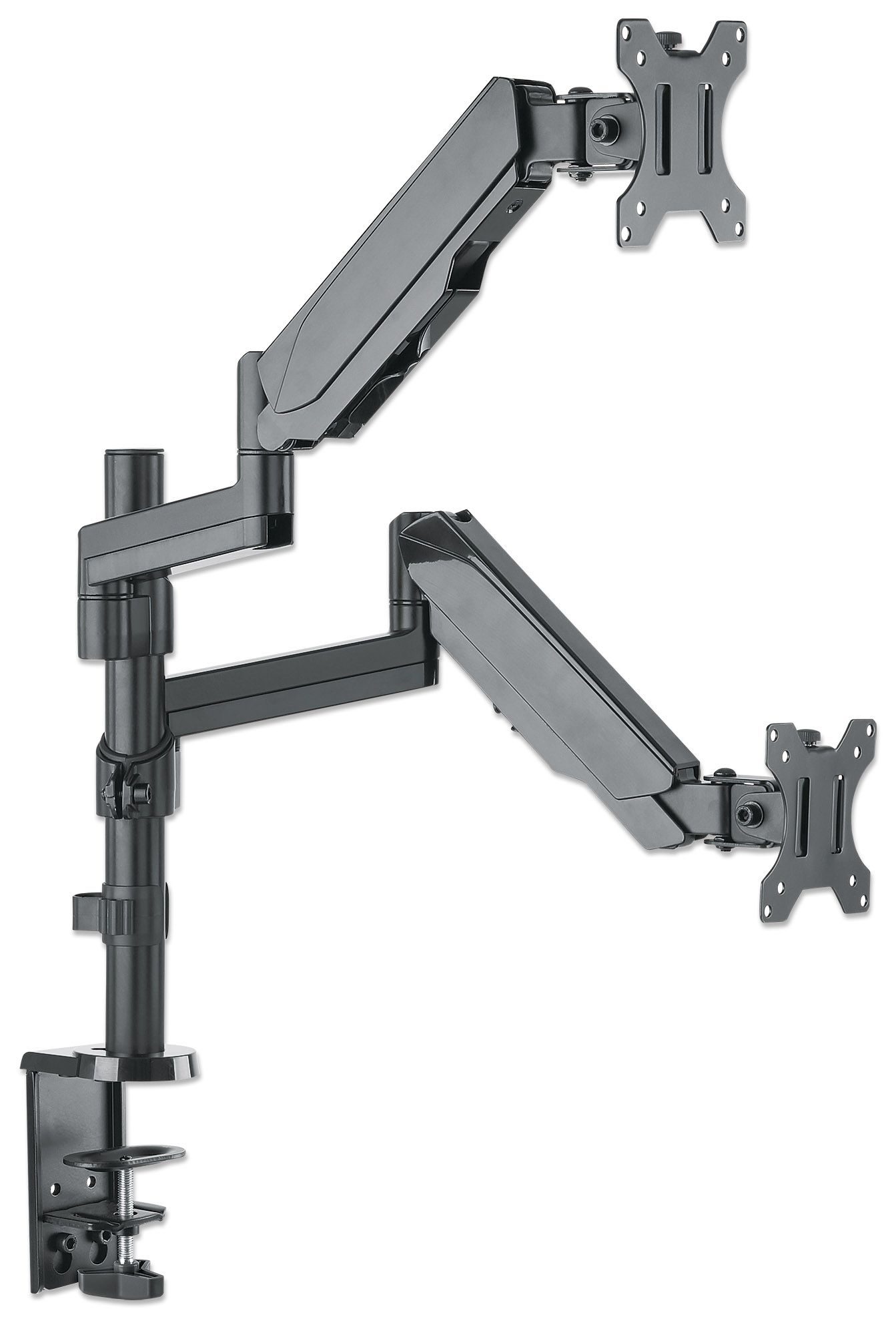 Manhattan Monitor Dual Desk Mount (Clamp &amp; grommet), Gas Spring, 2 screens, 10-32&quot;, Vesa 75x75 to 100x100mm, 3 pivots (full motion), Height 8-41cm, Max 16kg, Black, Box