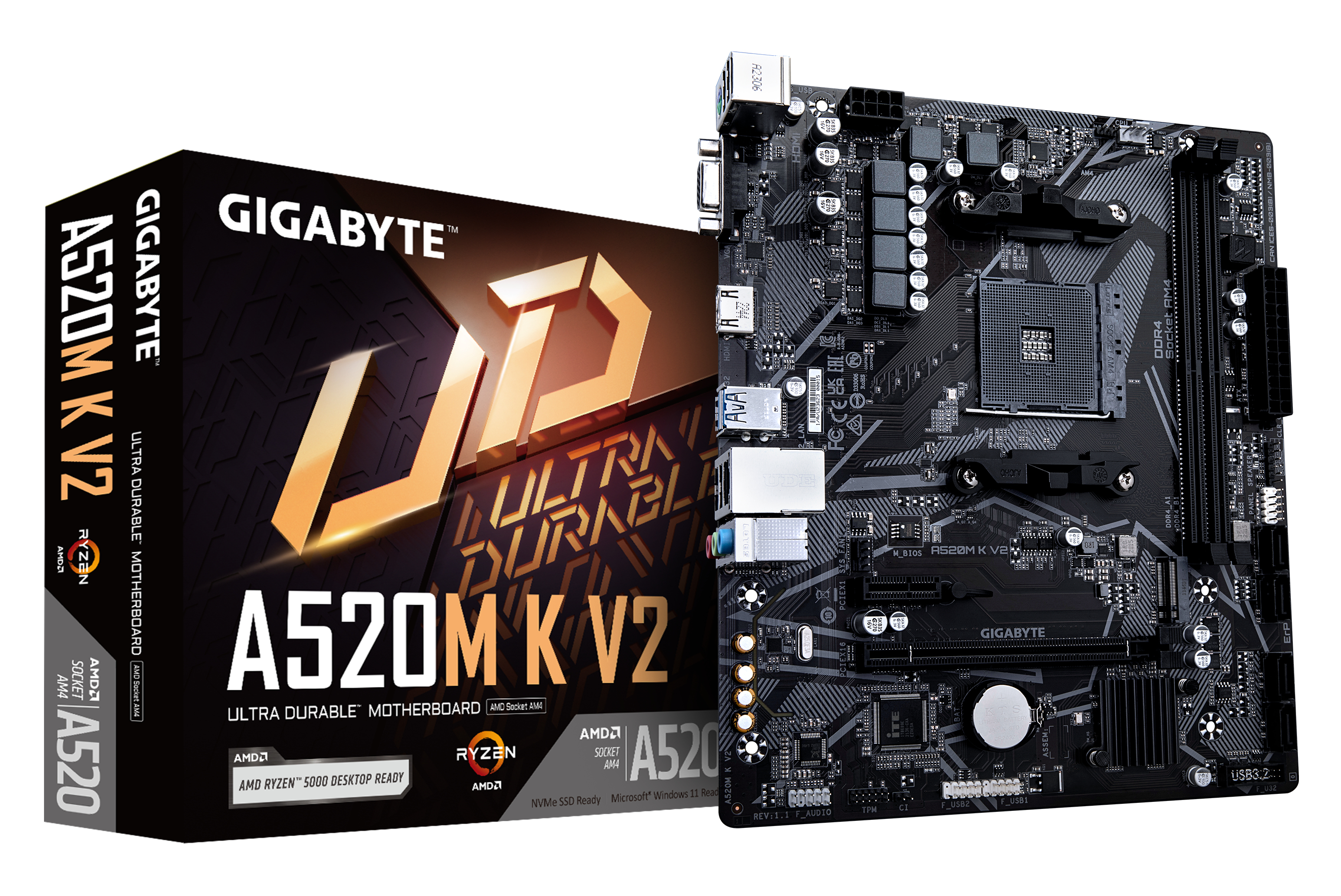 Image of Gigabyte A520M K V2 Motherboard - Supports AMD Ryzen 5000 Series...