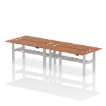 Dynamic Air Back-to-Back W1800 x D600mm Height Adjustable Sit Stand 4 Person Bench Desk With Cable Ports Walnut Finish Silver Frame - HA02564 DD