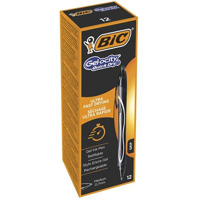 Image of BIC Gel-ocity Quick Dry Black Clip-on retractable ballpoint pen...