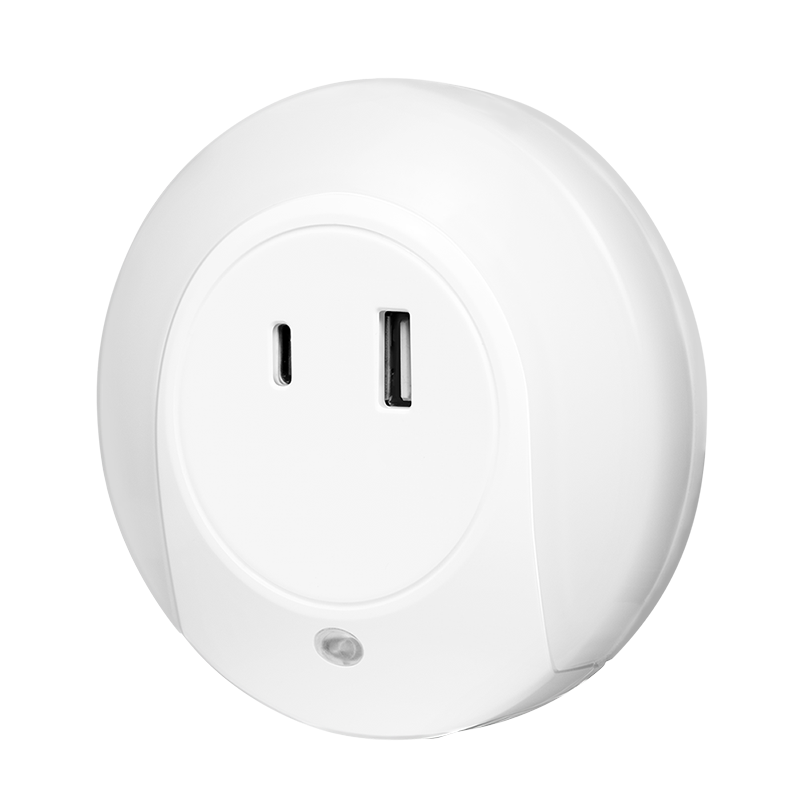 LogiLink LED night light, twilight sensor, 1x USB-A, 1x USB-C, 18W