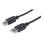 Manhattan USB-A to USB-B Cable, 1.8m, Male to Male, Black, 480 Mbps (USB 2.0), Hi-Speed USB, Lifetime Warranty, Equivalent to USB2HAB2M (except 20cm shorter).