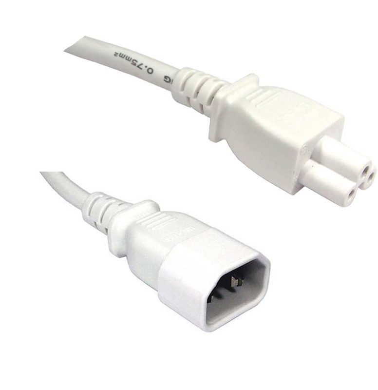 Fdl Men's White 1M Iec C14 Plug To C5 (Clover Leaf) Socket Cable