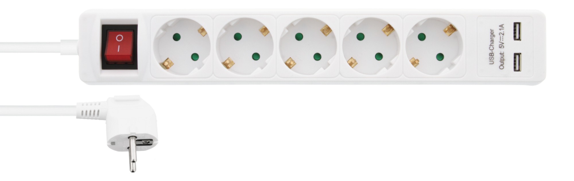 EU Product - Power outlet 5-way connector with 2x USB, 1.5m thumbnail